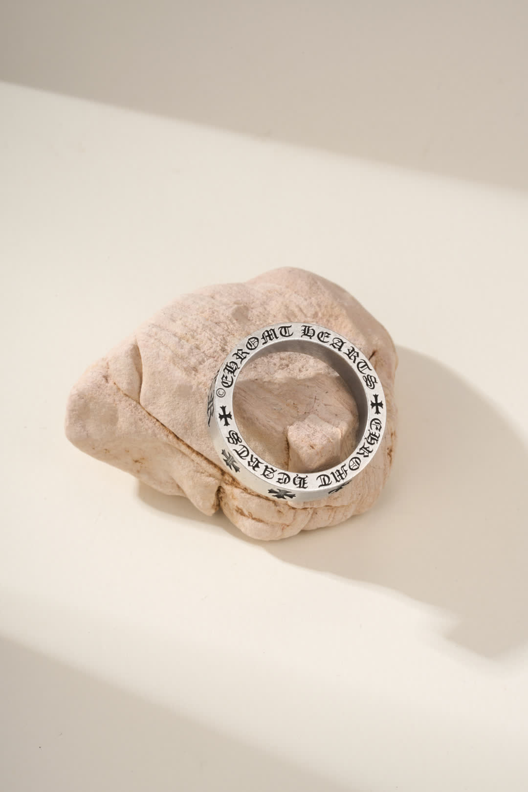 Chrome Hearts Silver Ring with Crosses and Engraving
